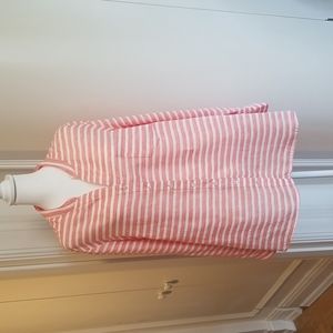 COLDWATER CREEK Linen Coral & White Striped Blouse Size 1x (Size 18)